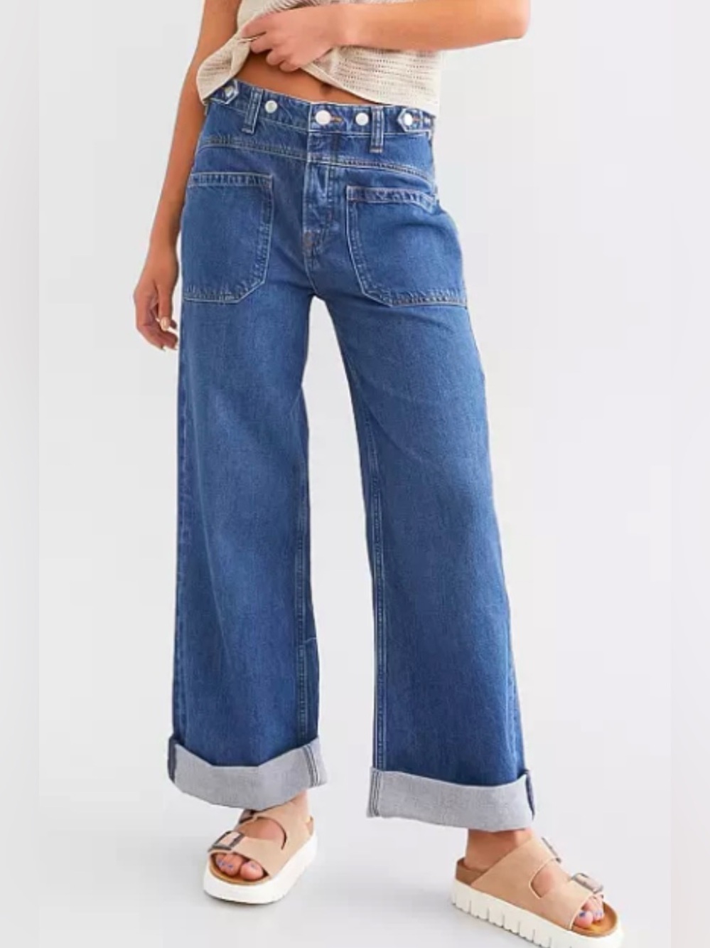 We The Free Jeans Palmer Cuff Vintage High-Rise Wide Leg Free People Revolve